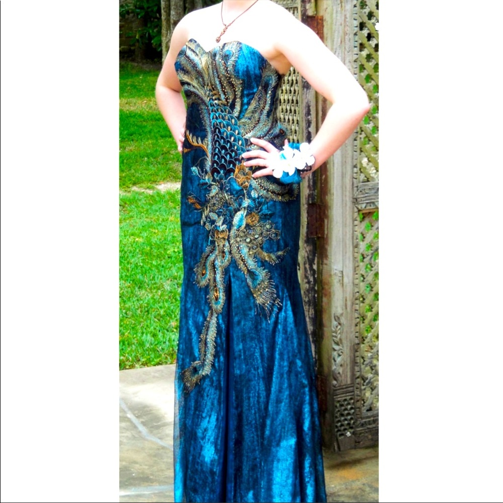 Embroidered Peacock Prom Pageant Gown